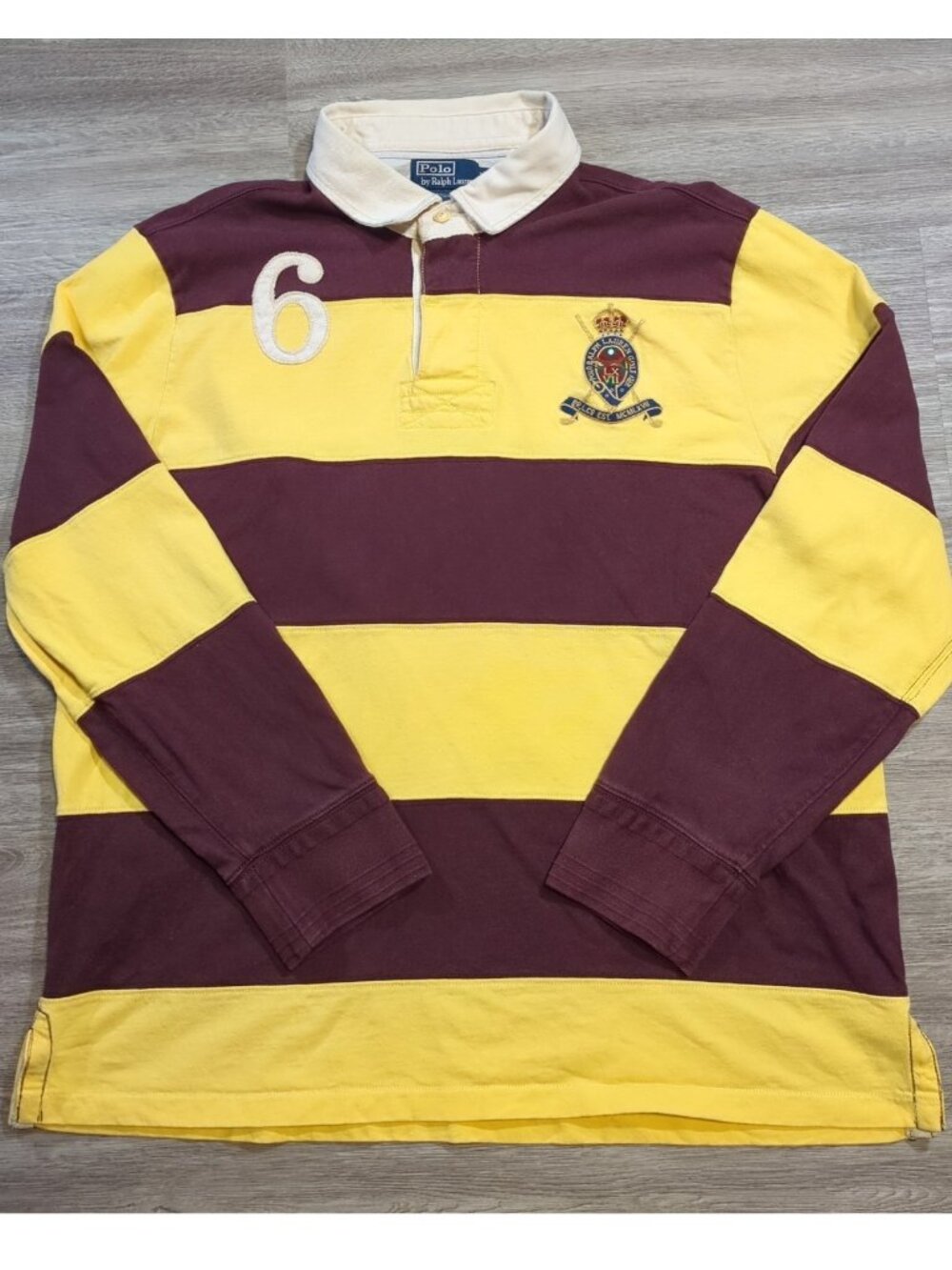 Vintage Polo Ralph Lauren Yellow Red Striped Long Sleeve Rugby Shirt Men's 2XL